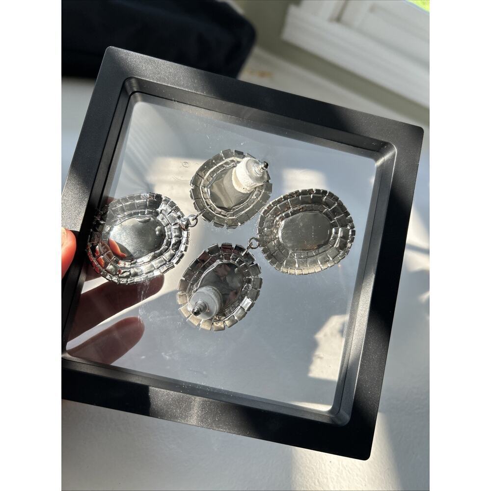 Pageant Prom Earrings Large Rhinestone Crystal Silver Clear Lot Drag Chandelier - Picture 8 of 13